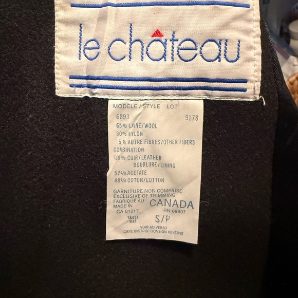 Vintage Le Château Wool Coat w/ Leather Shoulders | Made in Canada (circa 1990s) - Picture 3 of 3